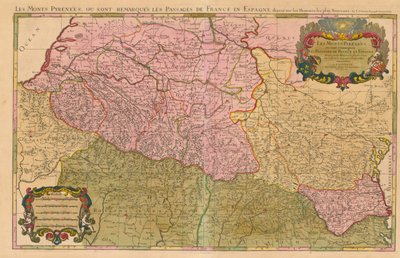 Pyrenäen und internationale Grenze zwischen Frankreich und Spanien mit den Gebirgspässen zwischen den beiden Ländern von Nicolas Sanson
